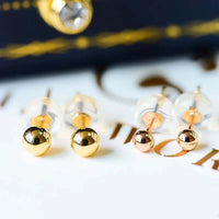 YUNLI Real 18K Gold Stud Earrings Simple Shiny Ball Design Pure AU750 Solid Gold for Women Fine Jewelry Gift EA001
