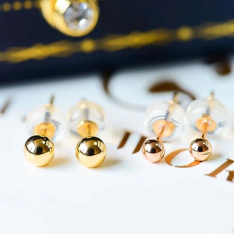 YUNLI Real 18K Gold Stud Earrings Simple Shiny Ball Design Pure AU750 Solid Gold for Women Fine Jewelry Gift EA001