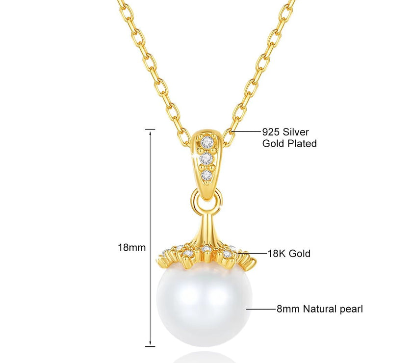 18K Gold Necklace Pendant round Natural Freshwater Pearl AU750 Yellow Gold Pendant Women'S Fine Jewelry Gift with Certificate