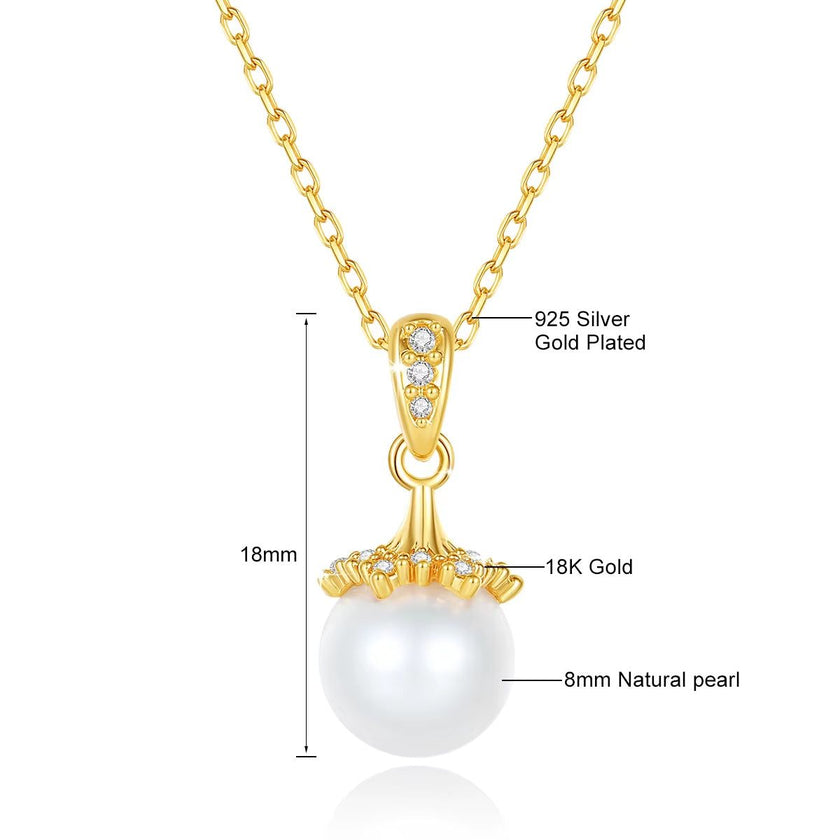 18K Gold Necklace Pendant round Natural Freshwater Pearl AU750 Yellow Gold Pendant Women'S Fine Jewelry Gift with Certificate