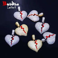 Broken Heart Necklace & Pendant Charms Chain for Men Real Gold Plated Hip Hop Jewelry