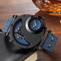 MILER Watches Men Sports Watches 2 Time Zone Blue Fabric Leather Strap Quartz Wristwatches Men Watches Relogio Masculino 2020