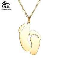 Lateefah Hot Selling Accessories Stainless Steel Laser Engraved Baby Name Necklace Pendant Simple Smooth Foot Jewelry