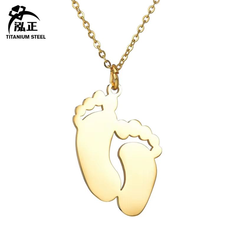 Lateefah Hot Selling Accessories Stainless Steel Laser Engraved Baby Name Necklace Pendant Simple Smooth Foot Jewelry