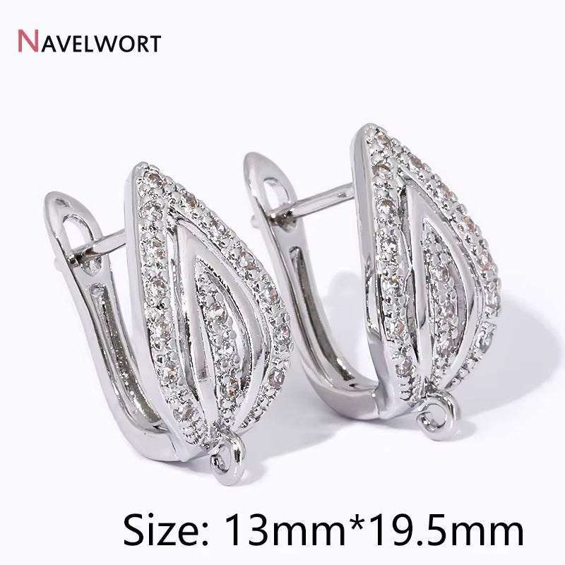 18K Gold Plated Brass Leaf Ear Wire Fasteners,Inlaid Zircon Leaf Earring Hooks,Accessories for Earrings,Supplies for Jewelry