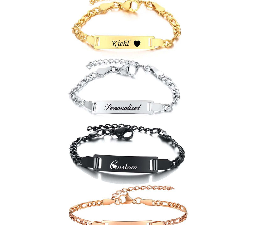 Personalize Name Bracelet for Baby Boy Girl Figaro Chain Smooth Bangle Link Gold Tone No Fade Safty Jewelry 12Cm to 15Cm