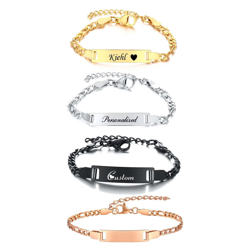 Personalize Name Bracelet for Baby Boy Girl Figaro Chain Smooth Bangle Link Gold Tone No Fade Safty Jewelry 12Cm to 15Cm
