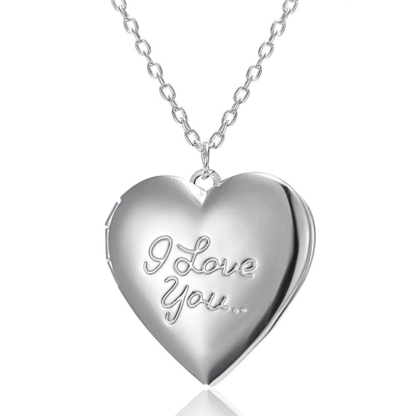 Love Heart Secret Message Locket Necklace Pendant DIY Photo Picture Locket Vintage Gift for Lover Couples Custom Message