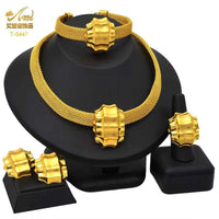 Dubai 24K Gold Color Jewelry Set for Women African Nigerian Necklace Set Earrings and Bracelets Bridal Indian Fashion