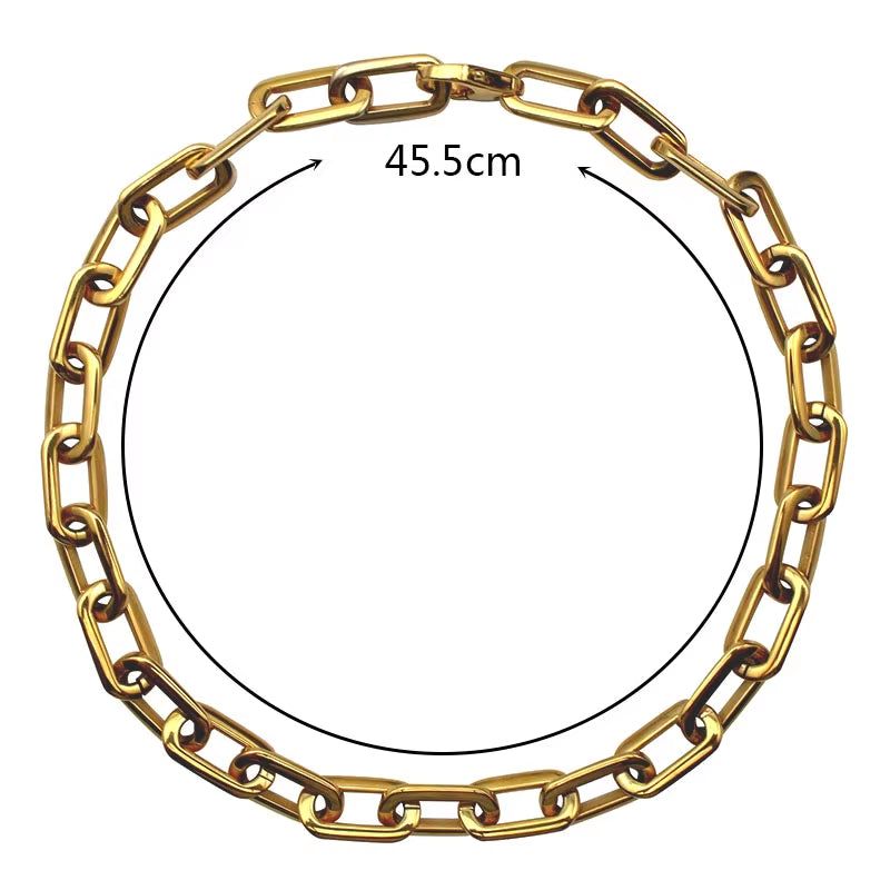 Thick Flat Rounded Rectangle Gold-Color Link Chain Necklace Men Women Stainless Steel Fashion Jewelry 1 Piece
