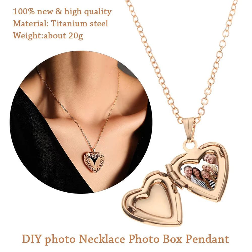 Love Heart Secret Message Locket Necklace Pendant DIY Photo Picture Locket Vintage Gift for Lover Couples Custom Message