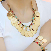 Fashion Color Austrian Crystal Golden Oman Coin Allah Tassel Women Charm Necklaces Muslim Party Wedding Luxury Jewelry Gift