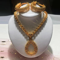 Fashion New Gold Color Wedding Jewelry Set Party Bride Women with Earrings Necklace