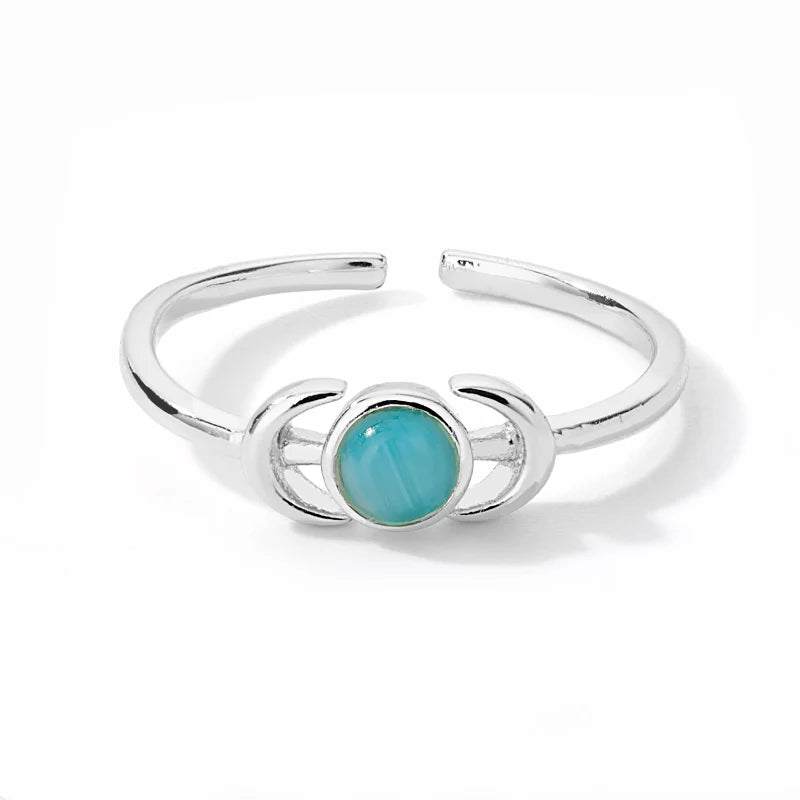 Christmas Zircon Moon Rings for Women Stainless Steel Glowing Moon Star Adjustable Finger Ring Aesthetic Wedding Jewelery Gift Bague Femme