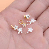 Real Solid 925 Sterling Silver Real Pure Solid 925 Sterling Silver Pendant Star Cubic Zircon Gold Suspension Necklace Bracelet Jewelry Making Findings Charms