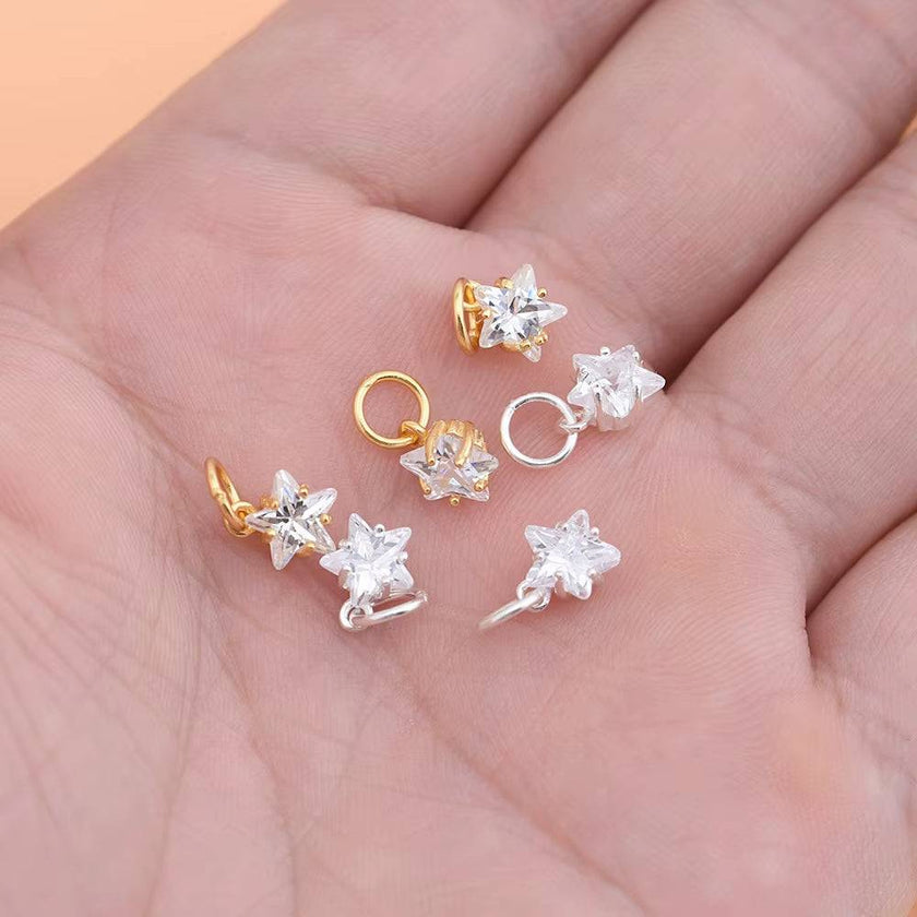 Real Solid 925 Sterling Silver Real Pure Solid 925 Sterling Silver Pendant Star Cubic Zircon Gold Suspension Necklace Bracelet Jewelry Making Findings Charms