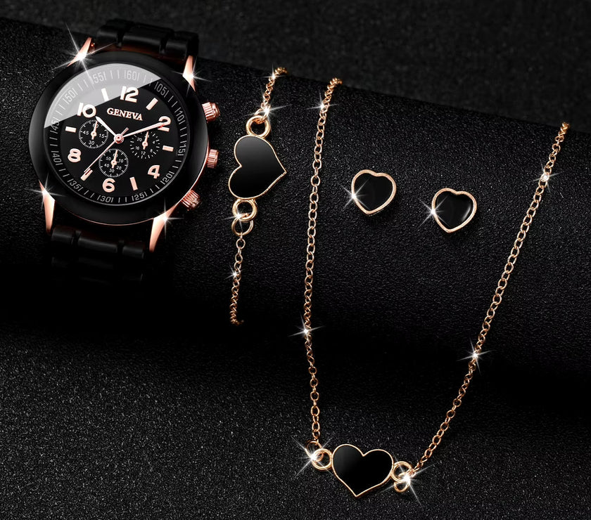 5/6PCS Women Watches Fashion Silicone Band Women Quartz Watches Jewelry Set Reloj Mujer Girls Clock Gift (Without Box)