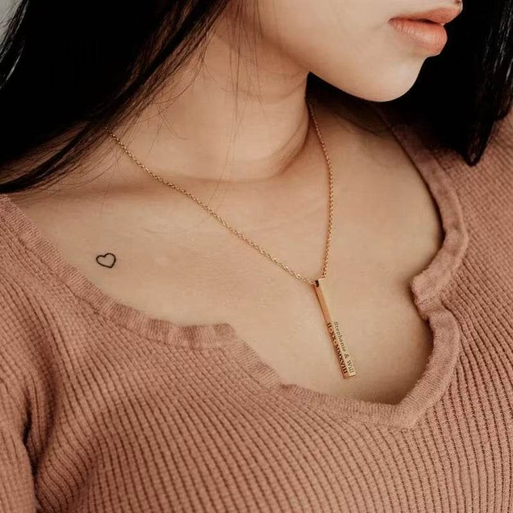 Women's Customized Personality Engrave Coordinates Name Stainless Steel Bar Necklace Pendant Men Women Valentines Day Gift for Lovers