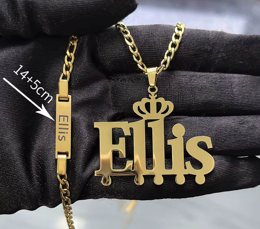 DHQH Original New Custom Name Set Jewelry Stainless Steel Love Crown Name Pendant Engraved Name Children'S Bracelet Necklace Set