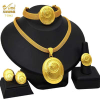 Dubai 24K Gold Color Jewelry Set for Women African Nigerian Necklace Set Earrings and Bracelets Bridal Indian Fashion