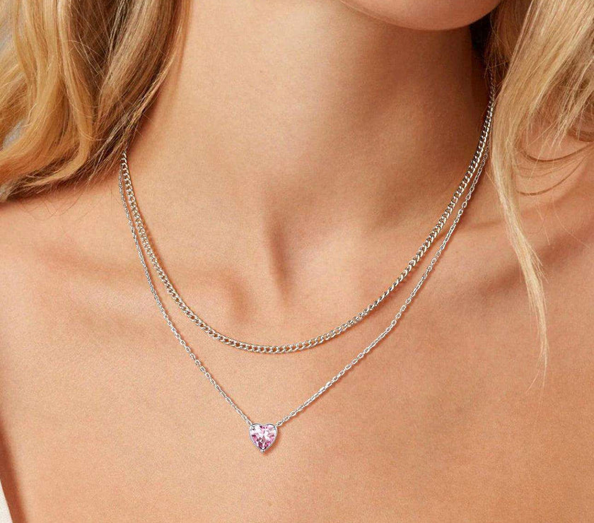 Women 925 Sterling Silver Birthstone Love Heart Necklace, Birthday Valentines Gift
