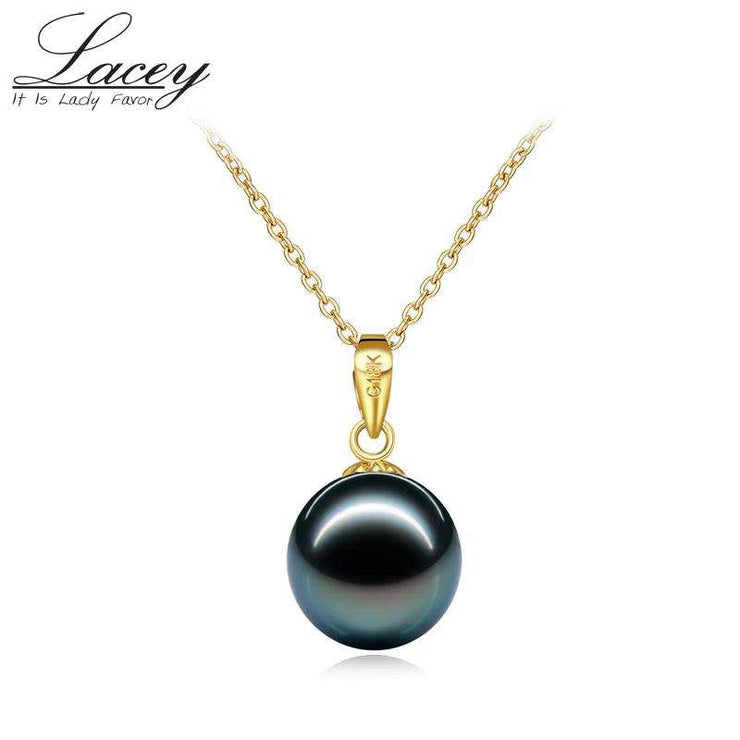 Natural Black Pearl Necklace Jewelry,Real 18K Gold Pendant Tahitain Pearl Jewelry for Women Anniversary Gift