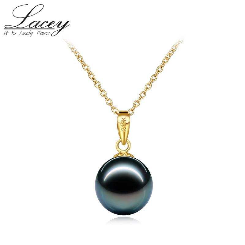 Natural Black Pearl Necklace Jewelry,Real 18K Gold Pendant Tahitain Pearl Jewelry for Women Anniversary Gift