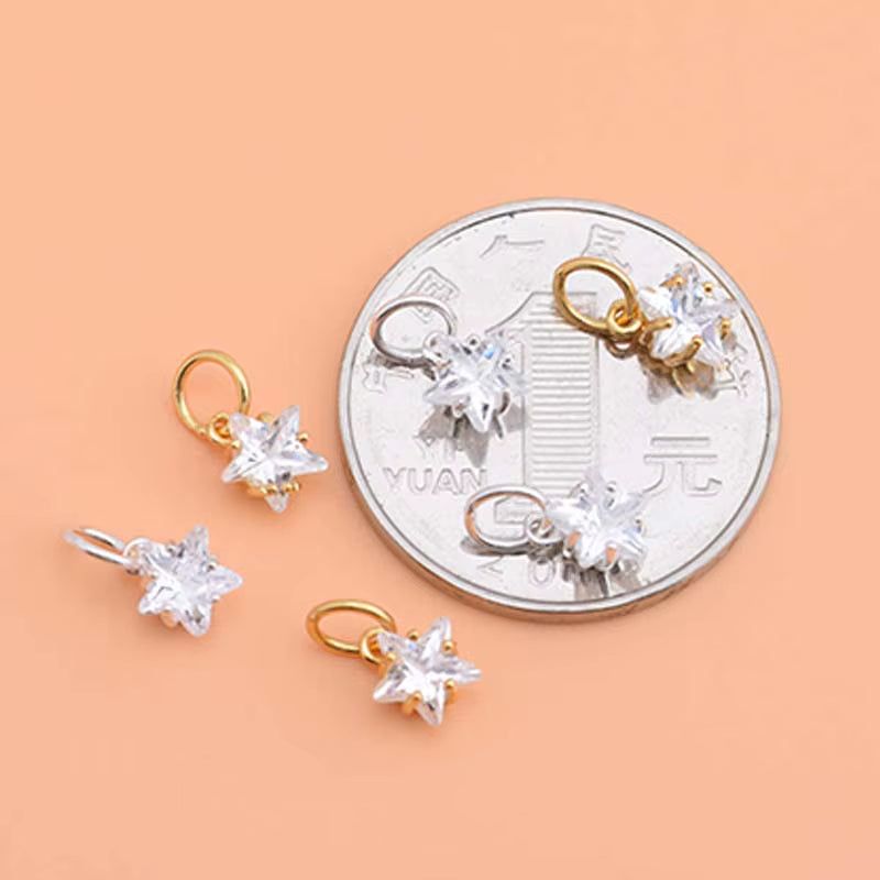 Real Solid 925 Sterling Silver Real Pure Solid 925 Sterling Silver Pendant Star Cubic Zircon Gold Suspension Necklace Bracelet Jewelry Making Findings Charms