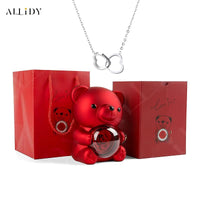 Allidy - Real Eternal Red Rose Teddy Bear Custom Name Necklace Jewelry Set Gift Box Christmas Valentine'S Birthday Wedding Gift