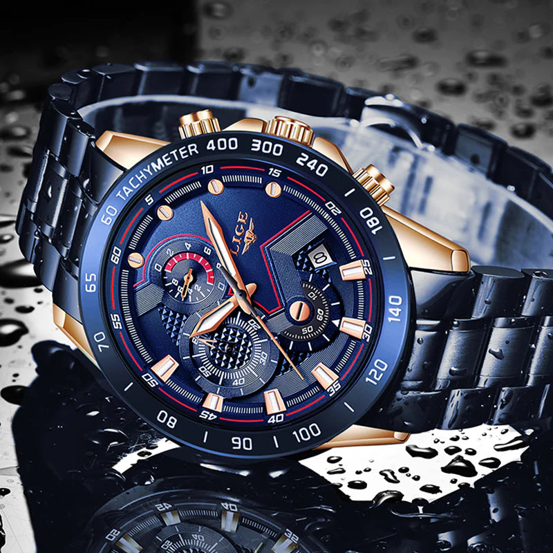 2022 New LIGE Fashion Mens Watches Stainless Steel Top Brand Luxury Sport Chronograph Quartz Withwatch for Men Relogio Masculino