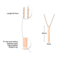 Custom Long Vertical Bar Necklace for Women Men Engrave Persoanlized Name Initial Pendant Stainless Steel Inspiration Gifts