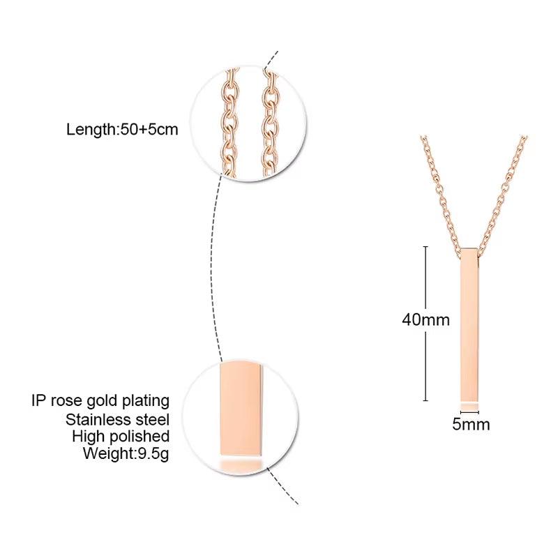Custom Long Vertical Bar Necklace for Women Men Engrave Persoanlized Name Initial Pendant Stainless Steel Inspiration Gifts