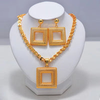 Fashion New Gold Color Wedding Jewelry Set Party Bride Women with Earrings Necklace