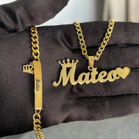 DHQH Original New Custom Name Set Jewelry Stainless Steel Love Crown Name Pendant Engraved Name Children'S Bracelet Necklace Set