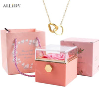 Custom Double Heart Engraved Name Steel Necklace Eternal Rose Box for Women Creative Surprise Confession Proposal Gifts