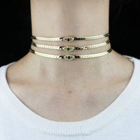 4MM Width Herringbone Chain CZ Evil Eye Charm Choker Necklace Gold Color 2023 New Design Fashion Women Jewelry