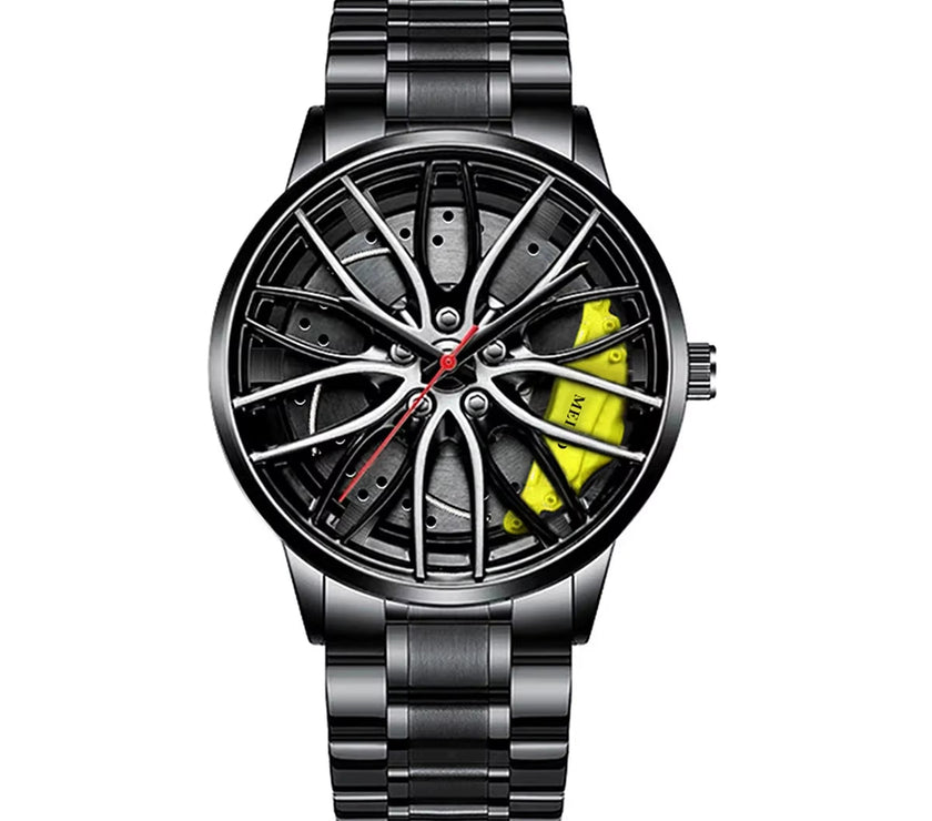 Car Watches for Men Waterproof Stainless Steel Quartz Wrist Watch Sports Men'S Watches with Car Wheel Rim Hub Design