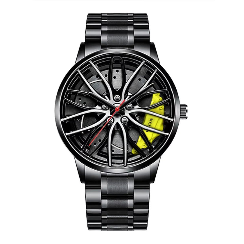 Car Watches for Men Waterproof Stainless Steel Quartz Wrist Watch Sports Men'S Watches with Car Wheel Rim Hub Design