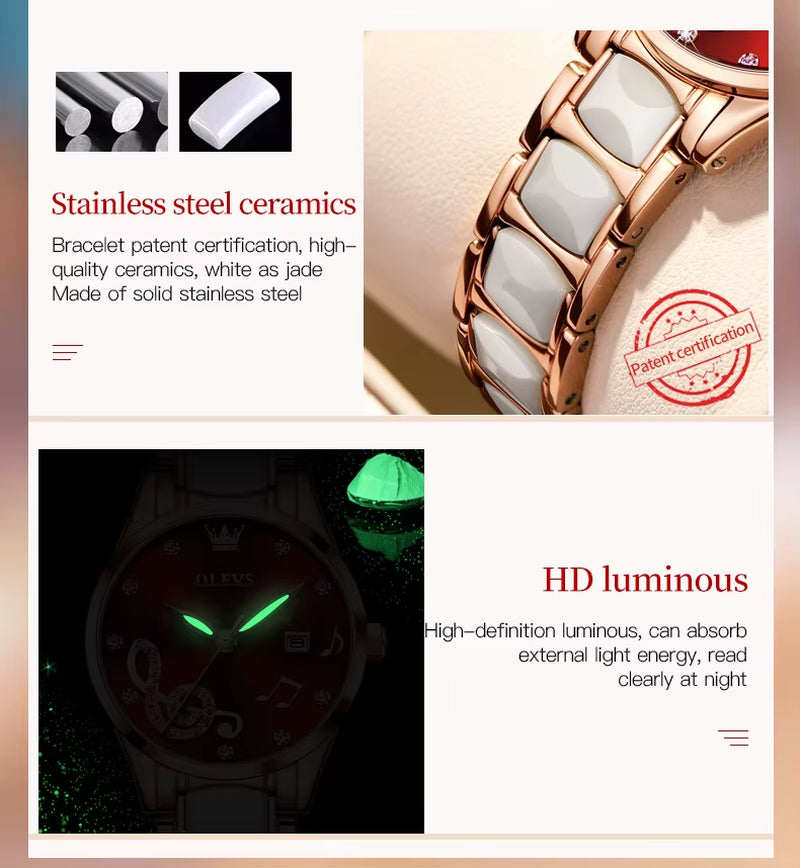 Watches for Ladies Watch Ceramic Stainless Steel Luxury Waterproof Watch Rose Gold Women'S Watches Trend Reloj Mujer