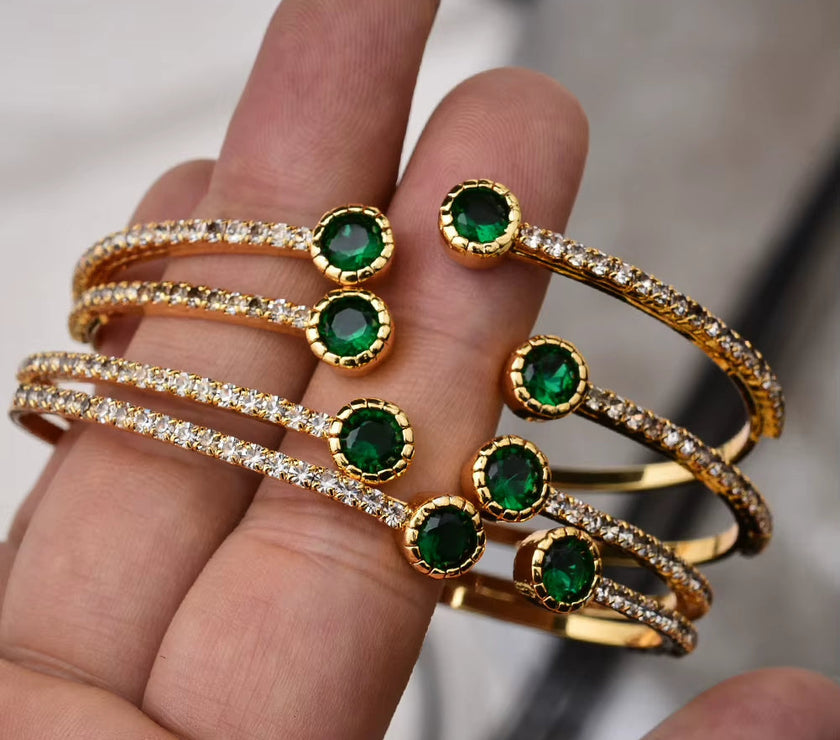 24K 4Pcs/Lot Dubai Ethiopian Gold Color Colored Stones Cuff Bangles for Women Wife Wedding Jewelry Bangles&Bracelet Gifts