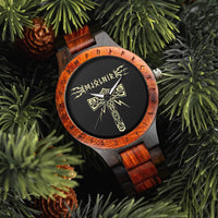 Viking Watches  Wooden Men Watch Top Japanese Quartz Movement Wristwatch with Helm of Awe Runic Circle Fashion Gift Box