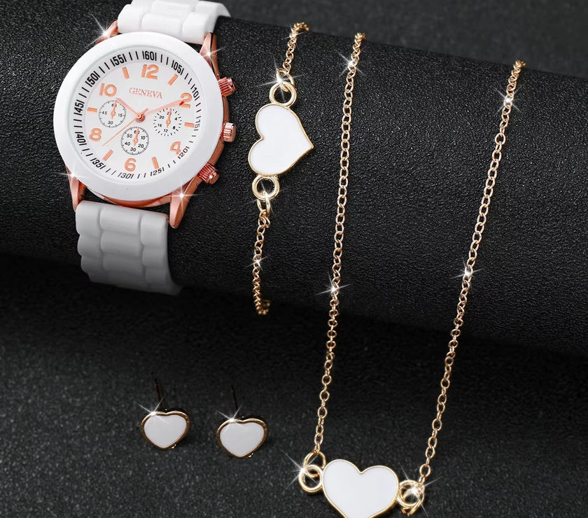 5/6PCS Women Watches Fashion Silicone Band Women Quartz Watches Jewelry Set Reloj Mujer Girls Clock Gift (Without Box)