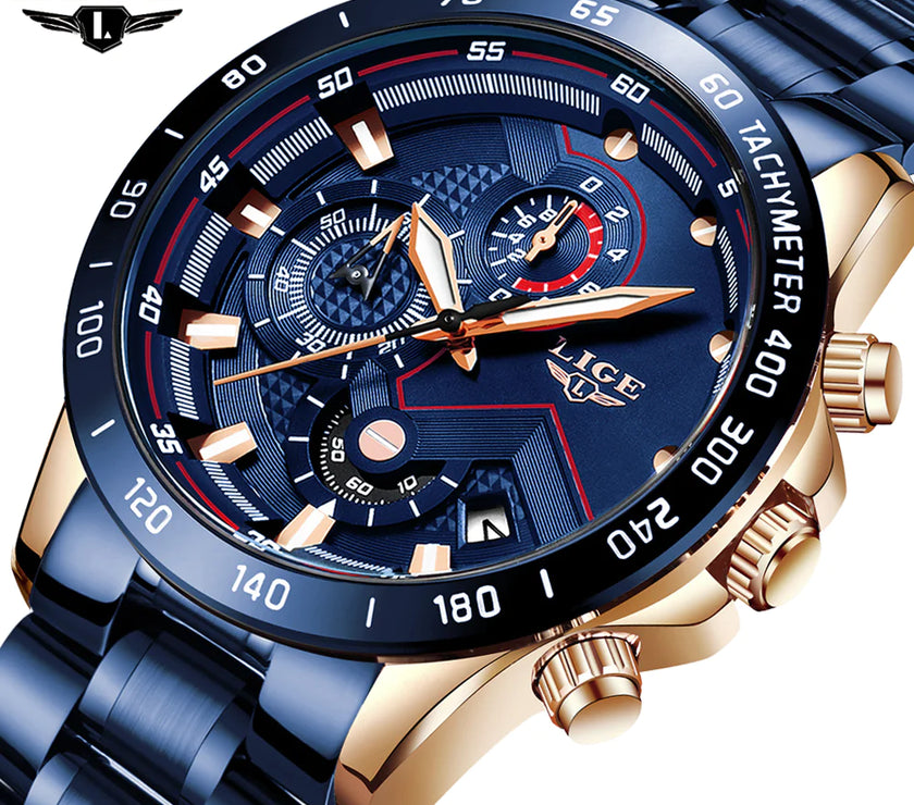 2022 New LIGE Fashion Mens Watches Stainless Steel Top Brand Luxury Sport Chronograph Quartz Withwatch for Men Relogio Masculino