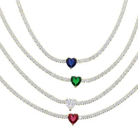 Valentine'S Day Gift Heart Design Fashion Jewelry Gold Color 3Mm CZ Tennis Chain Colorful Heart Stone Choker Necklace