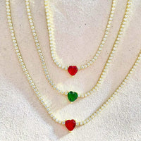 Valentine'S Day Gift Heart Design Fashion Jewelry Gold Color 3Mm CZ Tennis Chain Colorful Heart Stone Choker Necklace