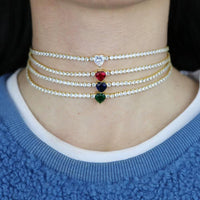 Valentine'S Day Gift Heart Design Fashion Jewelry Gold Color 3Mm CZ Tennis Chain Colorful Heart Stone Choker Necklace