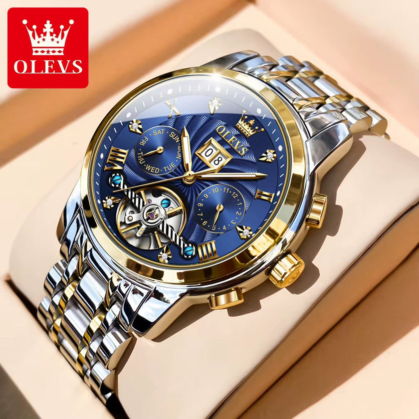Mechanical Watches Automatic Watch Men Waterproof Stainless Steel Strap Skeleton Gold Watch Male Wristwatch