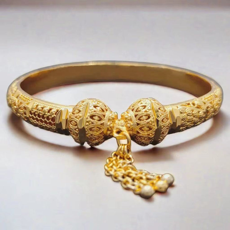 Dubai Real Gold 24K Plated Bracelet for Women Luxury Designer Copper Man Bangles Indian New Hand Jewelry Accessories Gifts 2024