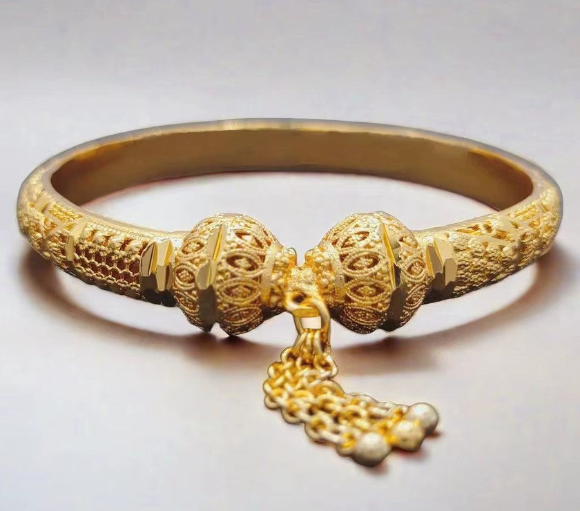 Dubai Real Gold 24K Plated Bracelet for Women Luxury Designer Copper Man Bangles Indian New Hand Jewelry Accessories Gifts 2024