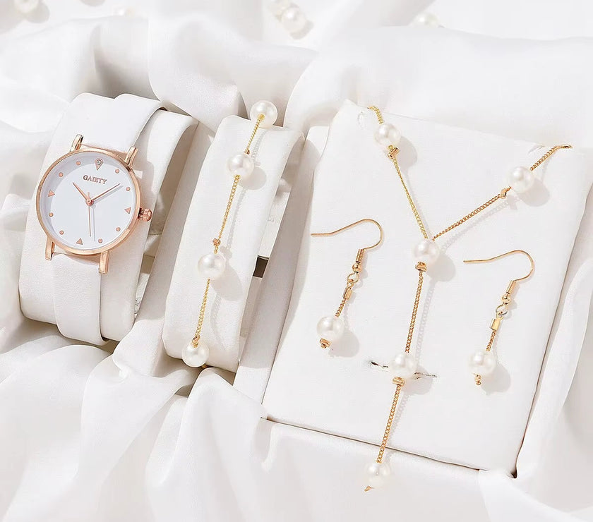 4PCS Set Luxury Watches Set Women Rhinestone Fashion Elegant Wristwatch Quartz Watch Ladies Clock for Women Relogio Rose Gold